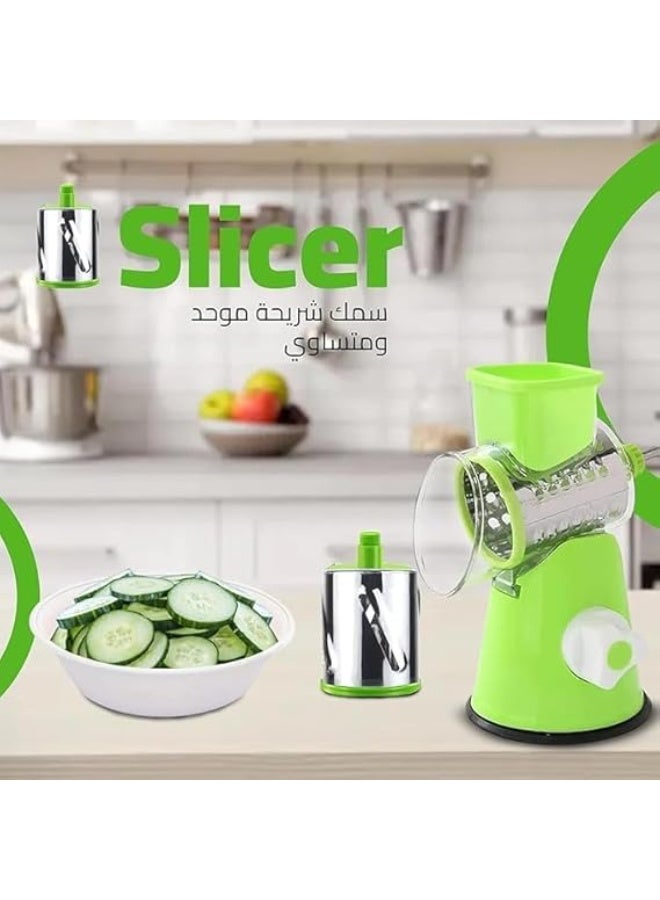 Vegetable Slicer, Manual Mandoline Drum Grater with Interchangeable Blades, Hand Crank Chopper for Salad Cheese Carrot and Cucumber, Non Slip Suction Base Easy Clean - Image 2